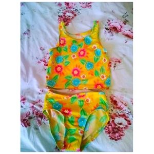Lands End Girls Swimsuit 2 Piece Size 7 Floral